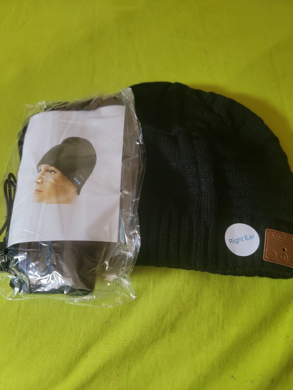 Black Knit BlueTooth Beanie with Matching Gloves